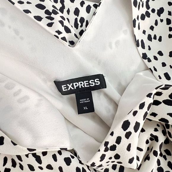 Express Women's V-neck Ruffled Trim High Slit Maxi Dress Black/White Size XL - Picture 8 of 10